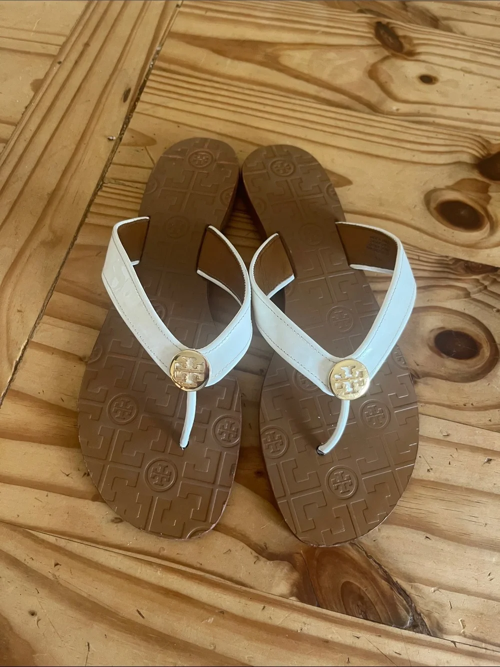 Tory Burch Thora White Strap Leather Thong Sandals